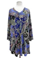 65 PQ {Give Me A Hand} Royal Blue Paisley V-Neck Tunic EXTENDED PLUS SIZE 3X 4X 5X