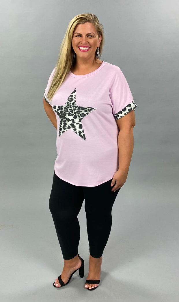63 CP-H {You're A Star} Pink Top with Leopard Star PLUS SIZE XL 2X 3X