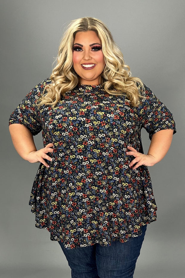 47 PSS {Good To Be Back} Navy Floral Top EXTENDED PLUS SIZE 4X 5X 6X