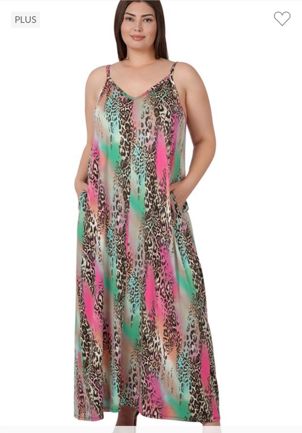 LD-P {Effortlessly Elegant} Pink Leopard Maxi Dress SALE!!!!   PLUS SIZE 1X 2X 3X