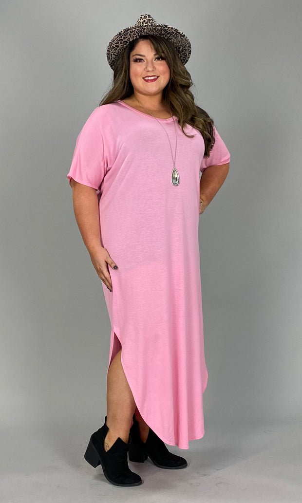 LD-Z {Bubblegum} Pink V-Neck Soft Knit Maxi Dress PLUS SIZE 1X 2X 3X