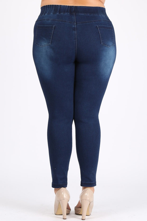 LEG- 77 {Popular Pick} Dark Blue Denim Jeggings EXTENDED PLUS SIZE