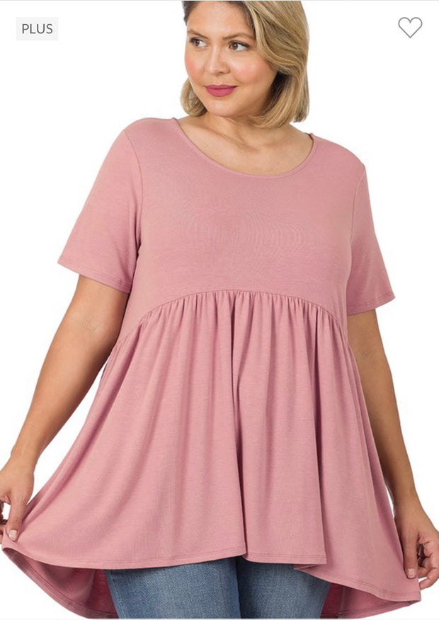 43 SSS-M {Feeling The Love} Light Rose  Babydoll Tunic PLUS SIZE 1X 2X 3X