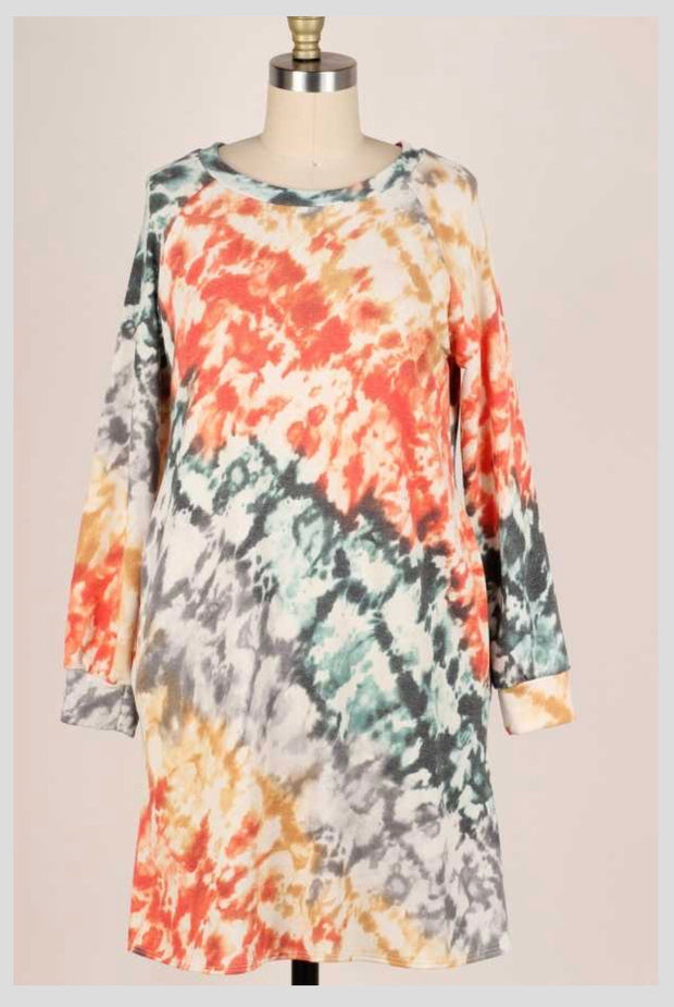 PLS-B {True Believer} Orange Grey Aqua Tie Dye Knit Dress PLUS SIZE XL 2X 3X