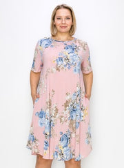 90 PSS-T {Flirting With Florals} Blush Floral Dress w/Pockets EXTENDED PLUS SIZE 3X 4X 5X