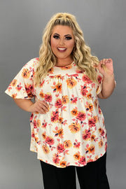 19 PSS {Picket Fence Dreams} Ivory/Rose Floral Print Top EXTENDED PLUS SIZE 4X 5X 6X