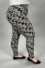 BT-99 {Touch Of Black} Ivory/Black Print Leggings EXTENDED PLUS SIZE 3X/5X