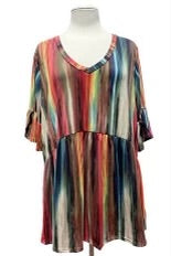 26 PQ-N {Spare Time} Red/Multi Stripe Print Babydoll Top EXTENDED PLUS SIZE 1X 2X 3X 4X 5X