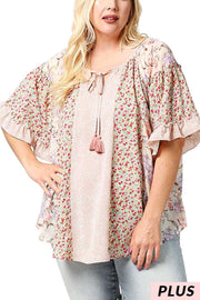 24 CP-W {Made The News} Dusty Rose Mixed Print Top PLUS SIZE XL 1X 2X