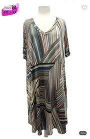 55 PSS-C {Lined For You} Multi-Color Printed V-Neck Dress EXTENDED PLUS SIZE 3X 4X 5X