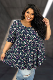 79 PSS {How My Garden Grows} Navy Floral V-Neck Top EXTENDED PLUS SIZE 3X 4X 5X