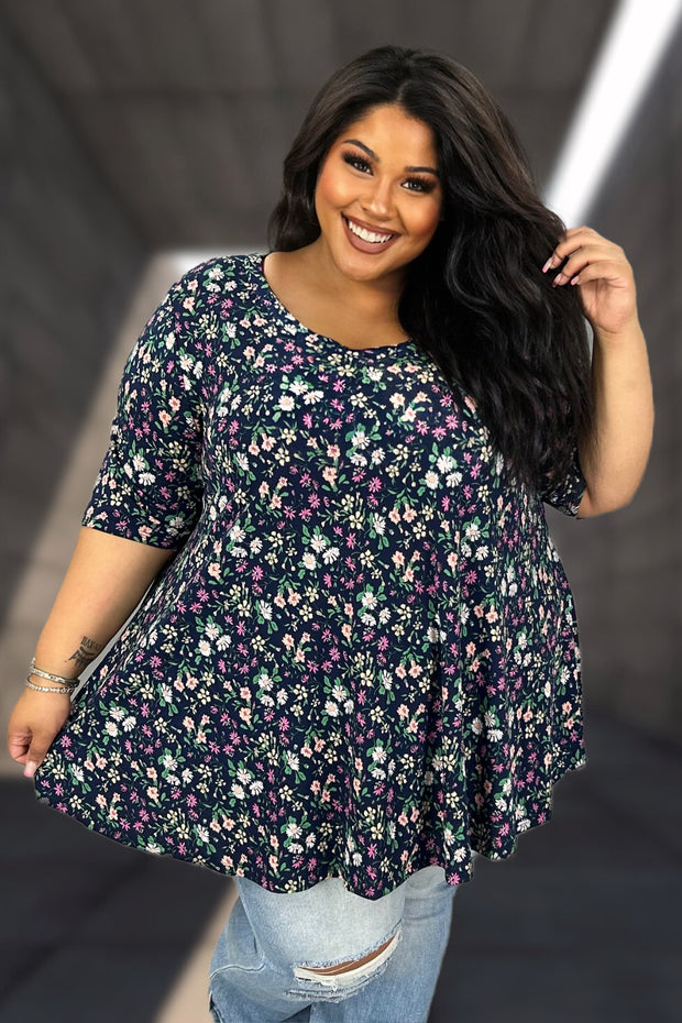 79 PSS {How My Garden Grows} Navy Floral V-Neck Top EXTENDED PLUS SIZE 3X 4X 5X