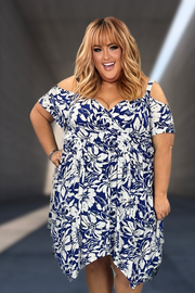 77 OS-B {Too Good To Me} Blue Floral V-Neck Dress  CURVY BRAND!!!  EXTENDED PLUS SIZE 4X 5X 6X