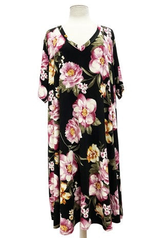 11 PSS-A {Match Your Style} Black Floral V-Neck Dress EXTENDED PLUS SIZE XL 2X 3X 4X 5X