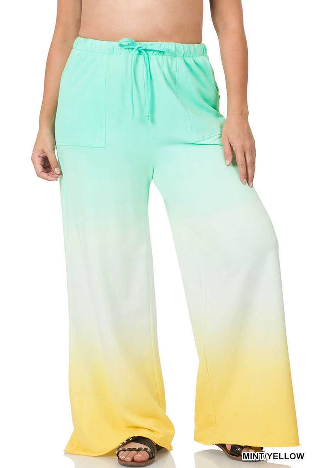 LEG-68 {Always Around Me} Mint Dip-Dye Flare Leg Joggers PLUS SIZE 1X 2X 3X