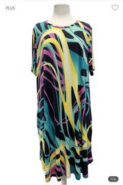 97 PSS-N {Bring Me More} Black/Multi-Color Print Dress PLUS SIZE 1X 2X 3X