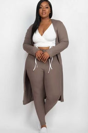 99 SET-D {Chill For Awhile} Taupe Ribbed Cardigan & Bottoms PLUS SIZE 1X 2X 3X