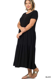 LD-B {Wardrobe Classic} Black Tiered Midi Dress PLUS SIZE 1X 2X 3X