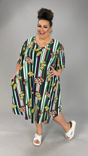 53 PSS-H {Just Hope} Butterfly Vertical Stripe V-Neck Dress SALE!!!! EXTENDED PLUS SIZE 3X 4X 5X