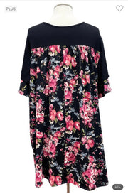 68 CP {Country Rose} Black/Pink Floral Print Top EXTENDED PLUS SIZE 3X 4X 5X