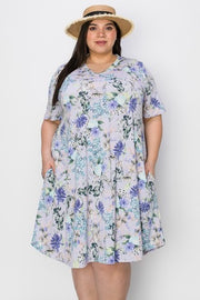 71 PSS-F {Moment Maker} Lavender Floral V-Neck Dress EXTENDED PLUS SIZE 3X 4X 5X