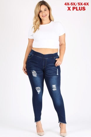 BT-99 {Not Complicated}  Denim Distressed Jeggings EXTENDED PLUS SIZE 4X/5X  5X/6X