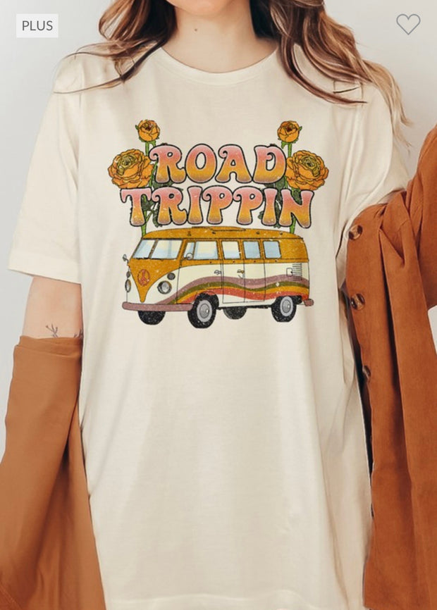 70 GT-M {Road Trippin} Cream Van Print Graphic Tee PLUS SIZE XL 2X