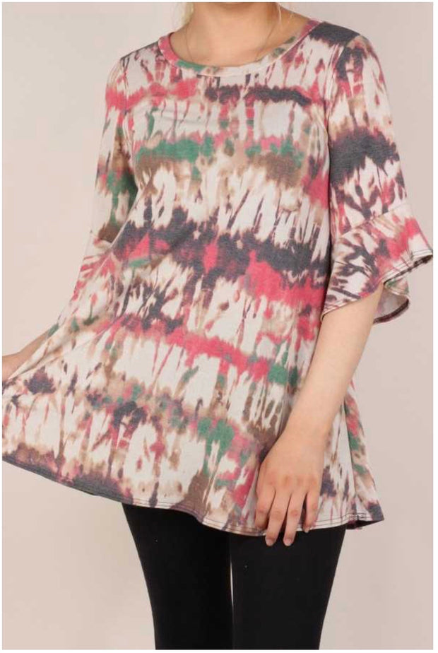 49 PSS-J {Have Mercy} Beige Red Grey Abstract Print Tunic PLUS SIZE XL 2X 3X