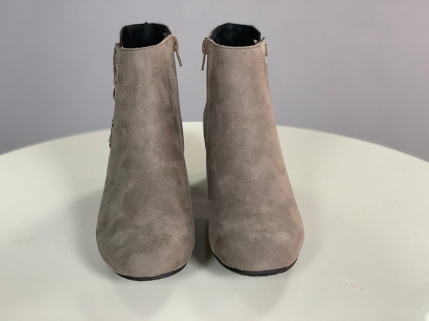 SHOES {City Classified} Grey Suede Booties with Side Detail and Heel