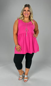 78 SV-B {Never Better} Fuchsia Sleeveless Babydoll Top PLUS SIZE 1X 2X 3X