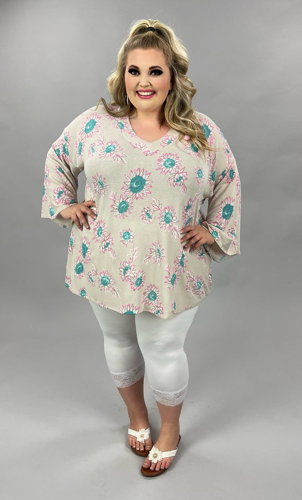 90 PSS-C {Following The Flower} ***SALE*** Taupe Floral Print Top EXTENDED  PLUS SIZE 4X 5X 6X