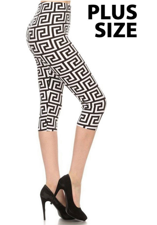 LEG-54 {Playing Tricks} Black/White Butter Soft  Capri Leggings  PLUS SIZE