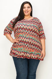 74 PSS {Simply Mesmerized} Multi-Color Print Ruffle Hem Top EXTENDED PLUS SIZE 4X 5X 6X