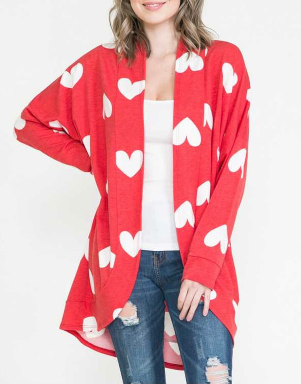 26 OT-A {With All My Heart} Red/White Hearts Cardigan PLUS SIZE 1X 2X 3X