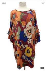 79 PQ-A {Diva At Heart} Red Large Floral Print Tunic EXTENDED PLUS SIZE 3X 4X 5X
