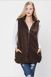 OT-E {Time To Think} Brown Cozy Sherpa Vest with Hood