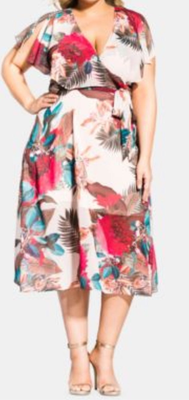 LD-D  M-109  {City Chic} Taupe Floral Dress Retail $119.50 PLUS SIZE 18W