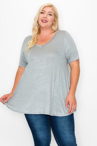 52 SSS-A {Without Thinking} Silver V-Neck Top EXTENDED PLUS SIZE 3X 4X 5X