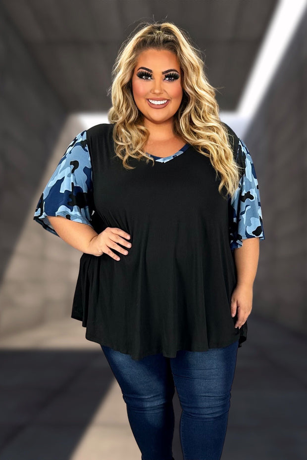79 CP-B {Better By You} Black/Navy Camo Print Top EXTENDED PLUS SIZE 3X 4X 5X