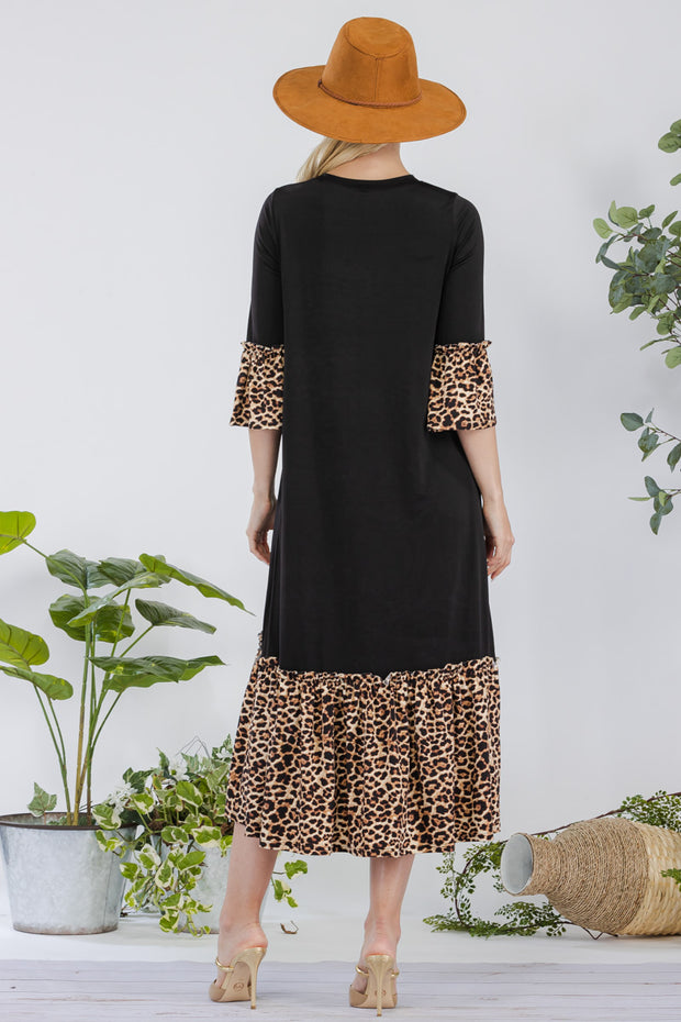 LD-B {Holding My Own} Black Leopard Print Maxi Dress PLUS SIZE XL 2X 3X
