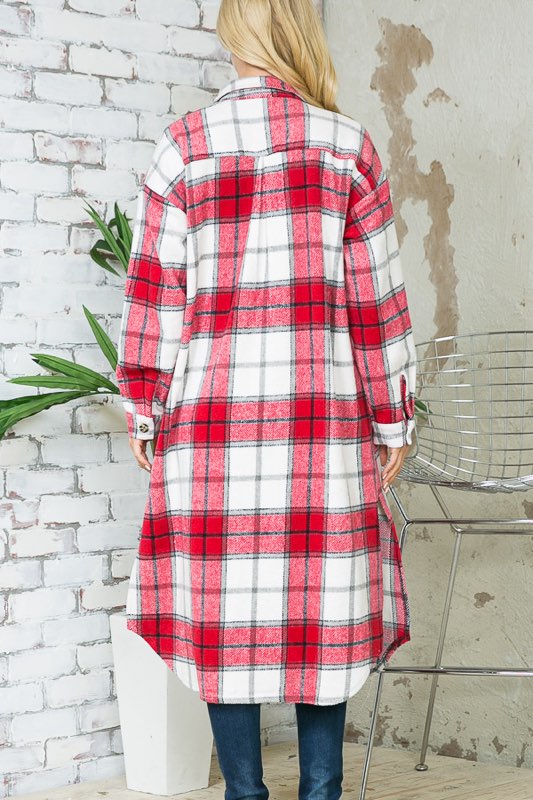 52 OT-F {Owning The Moment} Red Plaid Flannel Duster