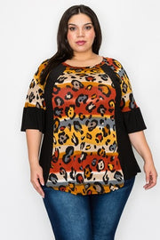 85 CP-M {Downtown Adventure} Mustard Leopard Print Top SALE!!! CURVY BRAND!!!  PLUS SIZE 1X 2X 3X 4X 5X 6X