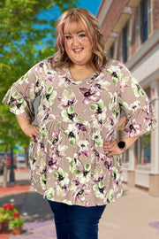 79 PQ-A {Floral Thrills} Mauve SALE!!  Floral Babydoll Top EXTENDED PLUS SIZE 3X 4X 5X