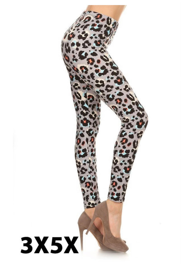 LEG-12 {The Real Thing} Gray Animal Print Leggings EXTENDED PLUS SIZE 3X/5X