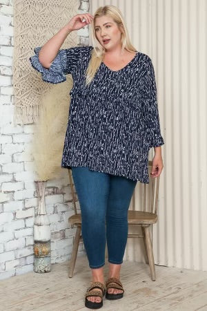 75 PQ-I {Let It Grow Strong} Navy Floral Babydoll Top EXTENDED PLUS SIZE 3X 4X 5X