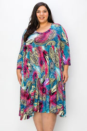 26 PQ {Above Average}Teal/Fuchsia Paisley Tiered Dress EXTENDED PLUS SIZE 3X 4X 5X