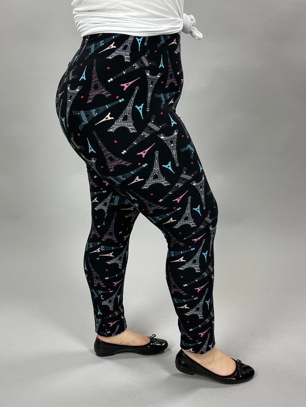 LEG-19 {Dreams of Paris} Eiffel Tower Printed Leggings EXTENDED PLUS SIZE 3X-5X