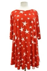 99 PSS-I [Star Bright} Red Star Print Tunic EXTENDED PLUS SIZE 4X 5X 6X