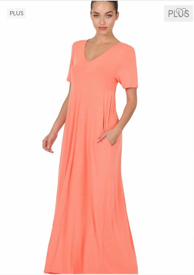 LD-P {Evolving Love} CORAL V-Neck Maxi Dress PLUS SIZE 1X 2X 3X