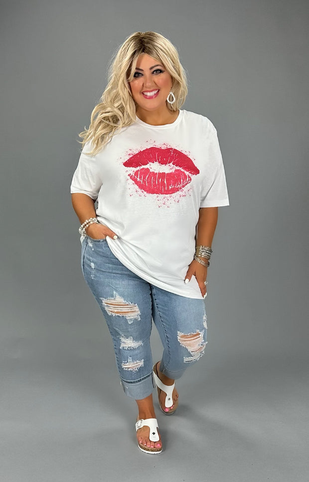 75 GT-R {Hot Lips} White/Pink Splatter Lips Graphic Tee PLUS SIZE 3X
